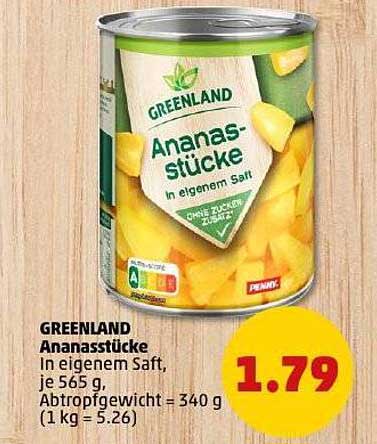 GREENLAND Ananasstücke in eigenem Saft