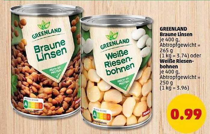 GREENLAND Braune Linsen oder Weiße Riesenbohnen je 400 g für nur 0,99 €