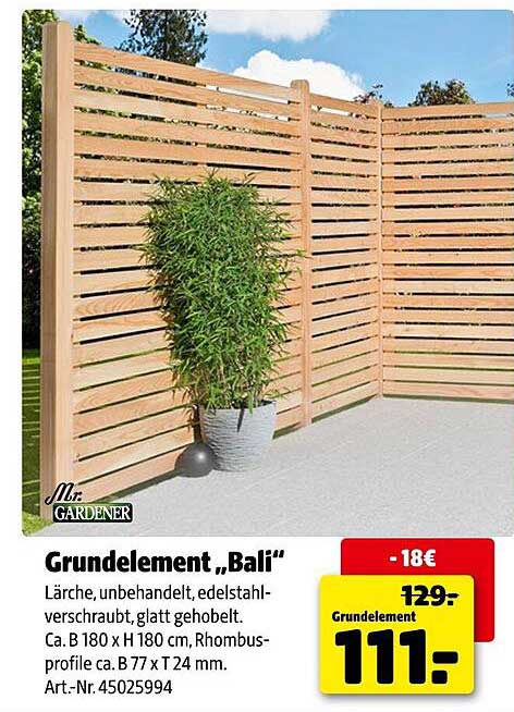 Grundelement „Bali“ - Lärche, unbehandelt, edelstahlverschraubt
