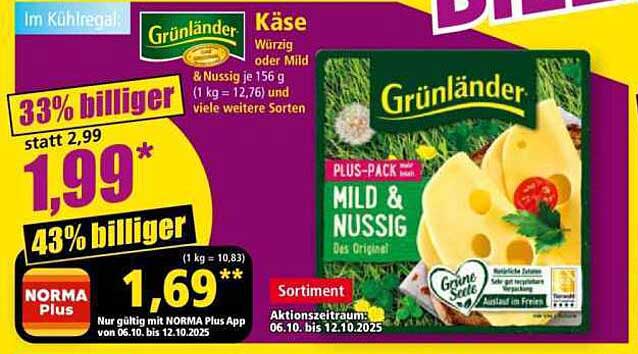 Grünländer Käse Würzig oder Mild & Nussig 156 g