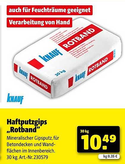 Haftputzgips „Rotband“ - Mineralischer Gipsputz für den Innenbereich