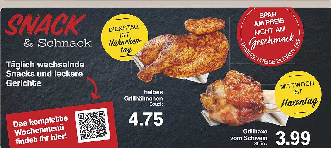 Halbes Grillhähnchen und Grillhaxe vom Schwein