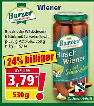 Harzer Spezialitäten Hirsch Wiener 6 Stück