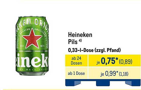 Heineken Pils 0,33 l-Dose (zzgl. Pfand)