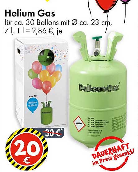 Helium Gas für ca. 30 Ballons mit Ø ca. 23 cm