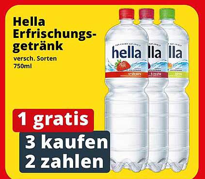 Hella Erfrischungsgetränk - 1 gratis, 3 kaufen, 2 zahlen
