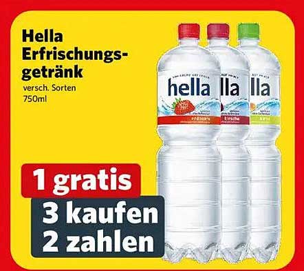 Hella Erfrischungsgetränk 750ml – 1 gratis bei Kauf von 3
