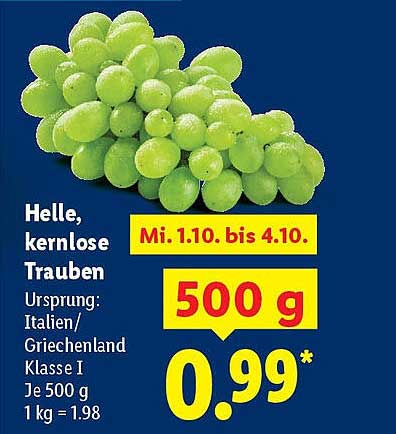 Helle, kernlose Trauben 500 g