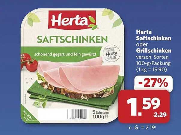 Herta Saftschinken oder Grillschinken 100-g-Packung