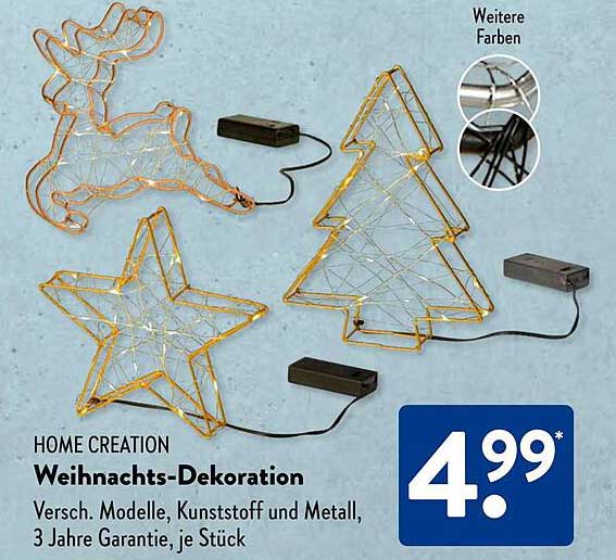 HOME CREATION Weihnachts-Dekoration - Versch. Modelle, Kunststoff und Metall, 3 Jahre Garantie, je Stück