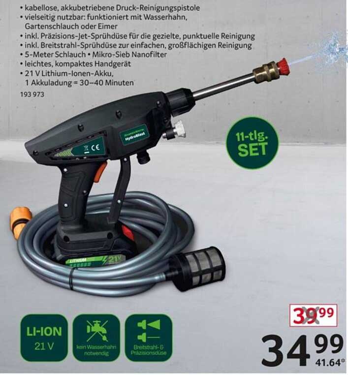 Hydroblitz 11-tlg. Set – kabellose, akkubetriebene Druck-Reinigungs-pistole