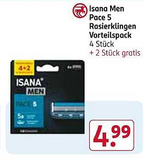 Isana Men Pace 5 Rasierklingen Vorteilspack 4 Stück + 2 Stück gratis