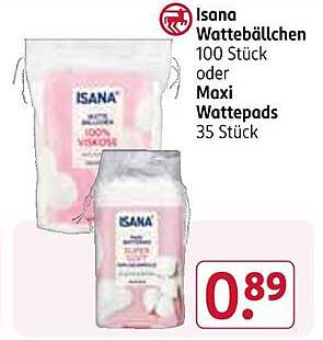 Isana Wattebällchen 100 Stück oder Maxi Wattepads 35 Stück