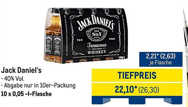 Jack Daniel's Tennessee Whiskey 10 x 0,05 l-Packung