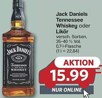 Jack Daniels Tennessee Whiskey oder Likör - Aktionsangebot