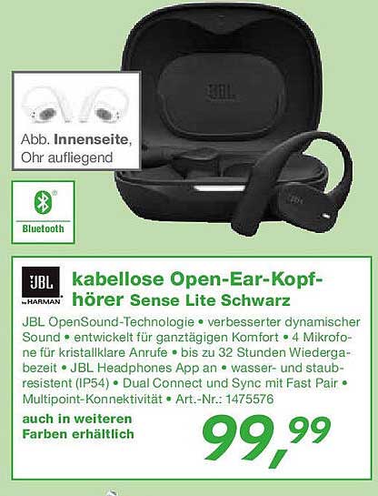 kabellose Open-Ear-Kopfhörer Sense Lite Schwarz