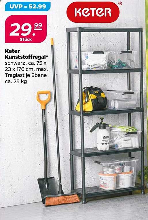 Keter Kunststoffregal - Schwarz, ca. 75 x 23 x 176 cm