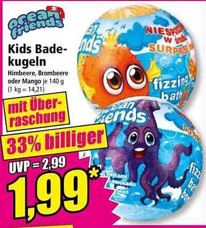 Kids Bade-kugeln Himbeere, Brombeere oder Mango je 140 g