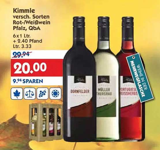 Kimmlé verschiedene Sorten Rot- und Weißwein Pfalz, QbA