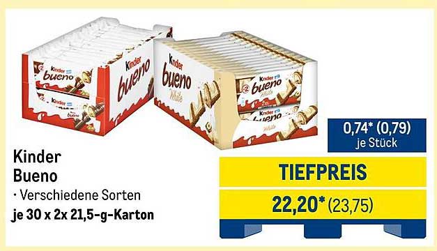 Kinder Bueno - Verschiedene Sorten im 30 x 2 x 21,5 g-Karton