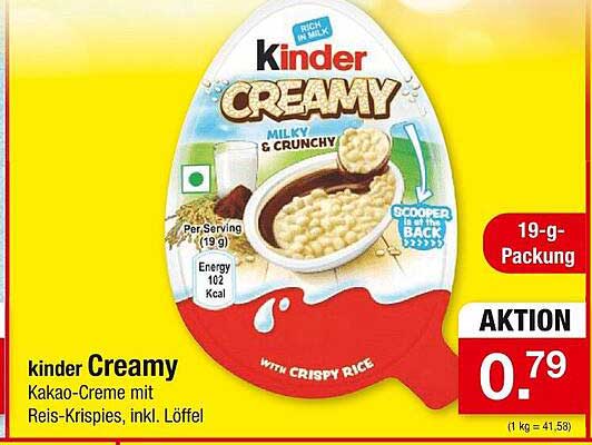 kinder Creamy Kakao-Creme mit Reis-Krispies, 19-g Packung
