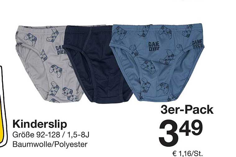 Kinderslip 3er-Pack - Größe 92-128 / 1,5-8J
