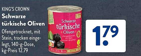 KING'S CROWN Schwarze türkische Oliven 140-g-Dose