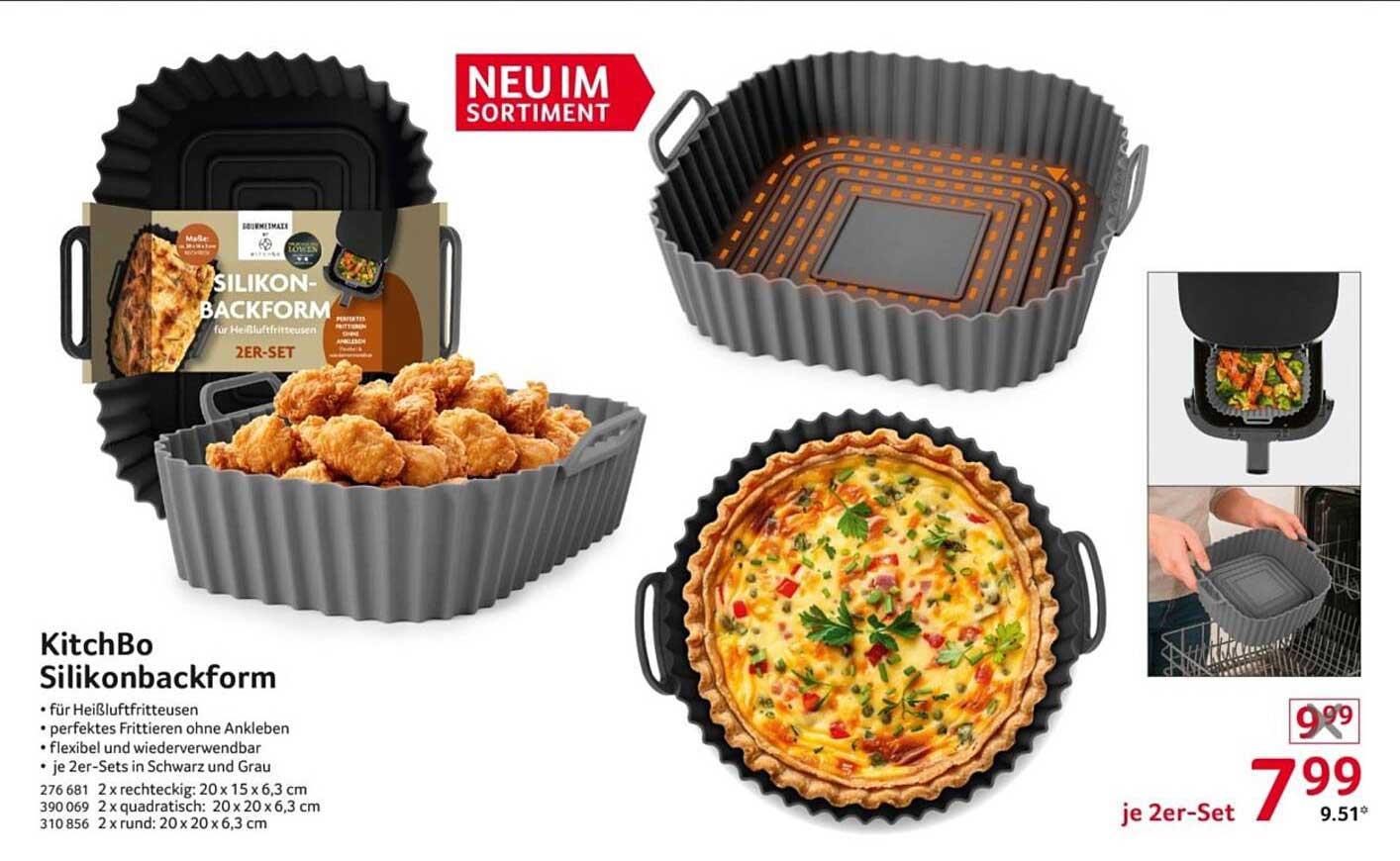 KitchBo Silikonbackform 2er-Set für Heißluftfritteusen