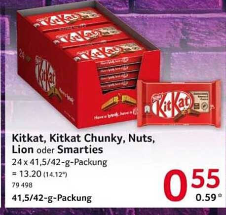 Kitkat, Kitkat Chunky, Nuts, Lion oder Smarties - 24 x 41,5/42-g-Packung