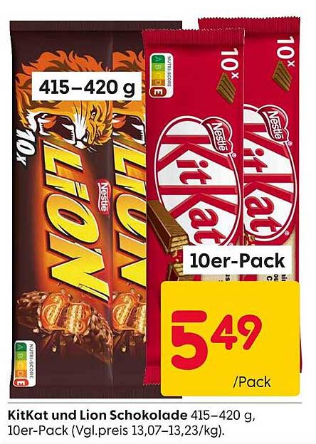 KitKat und Lion Schokolade 415–420 g, 10er-Pack