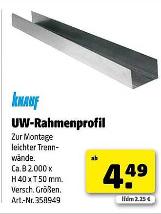 Knauf UW-Rahmenprofil zur Montage leichter Trennwände