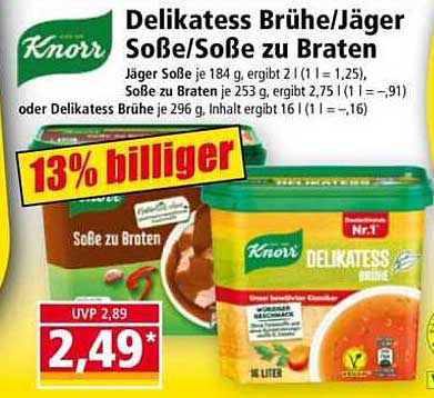 Knorr Delikatess Brühe/Jäger Soße/Soße zu Braten