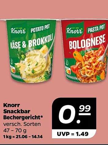Knorr Snackbar Bechergerichte - Käse & Brokkoli / Bolognese