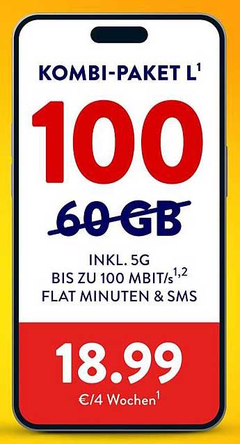 Kombi-Paket L: 60 GB inkl. 5G und bis zu 100 MBit/s