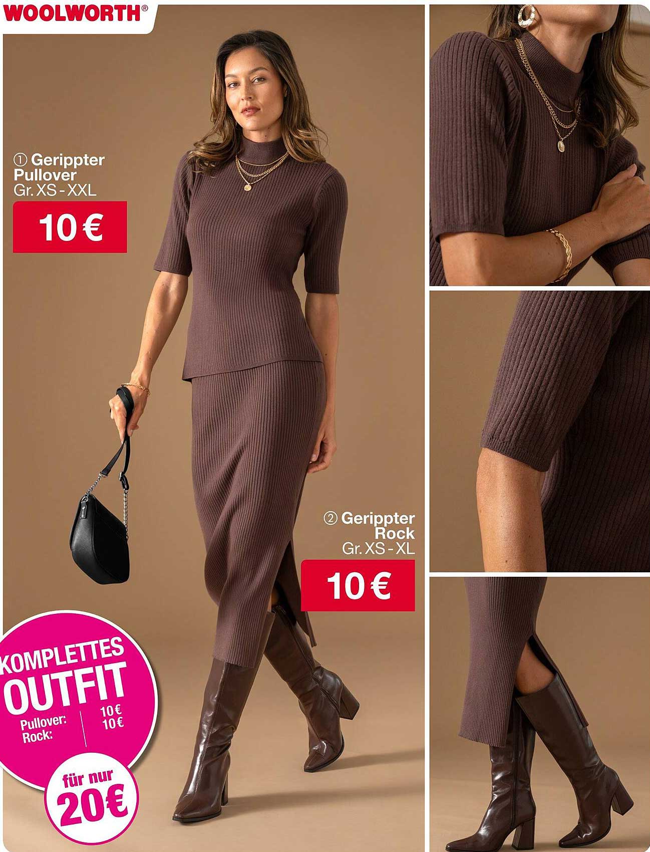 Komplettes Outfit: Gerippter Pullover und Rock für nur 20 €