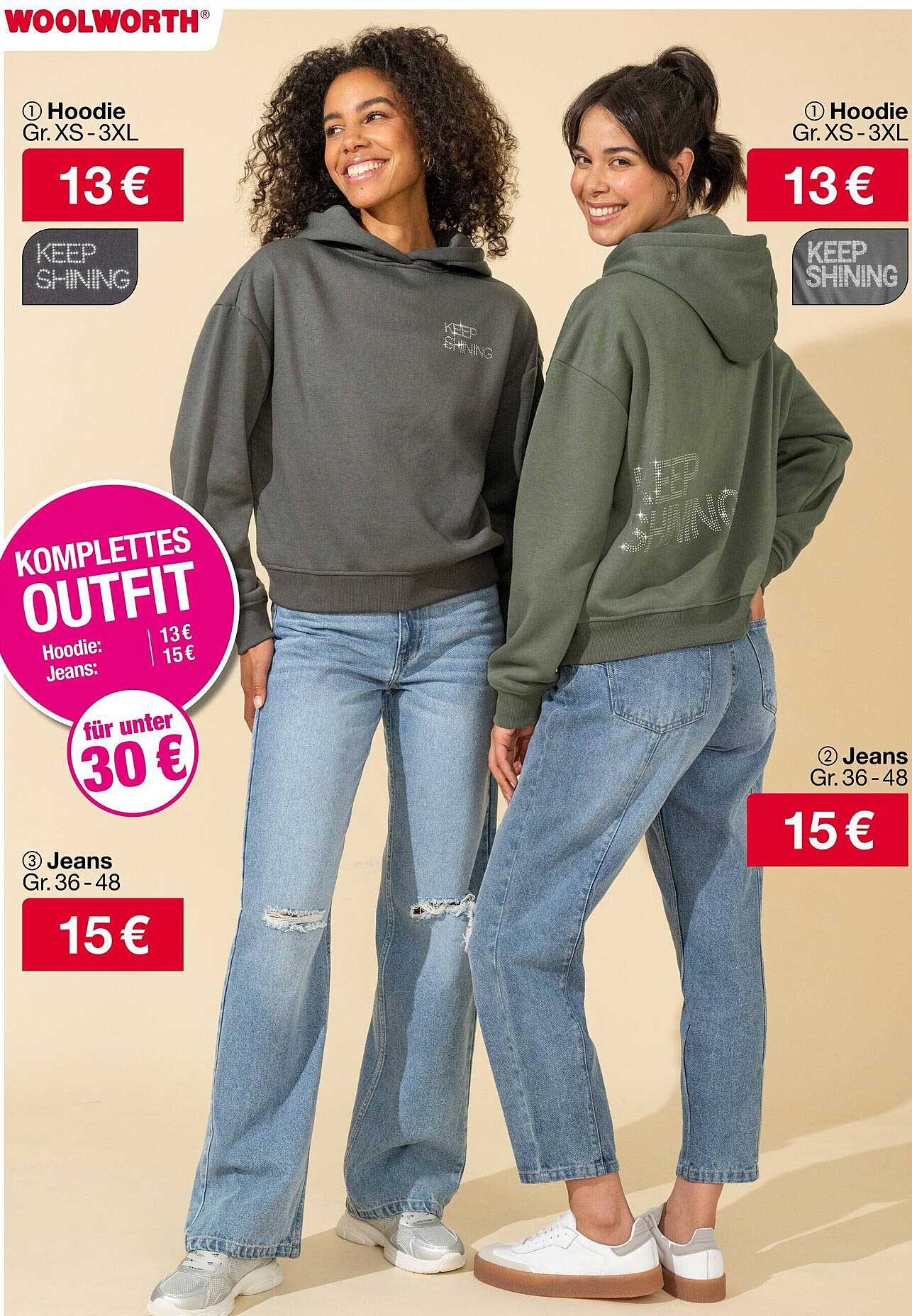 Komplettes Outfit: Hoodie und Jeans für unter 30 €