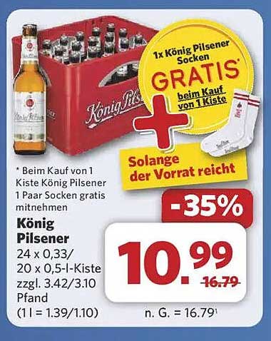 König Pilsener 24 x 0,33 l + Gratis Socken!