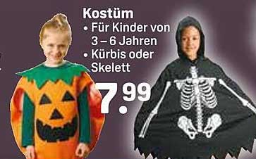 Kostüm für Kinder von 3-6 Jahren - Kürbis oder Skelett