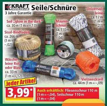 KRAFT Werkzeuge Seile/Schnüre - Jeder Artikel nur 3,99 €