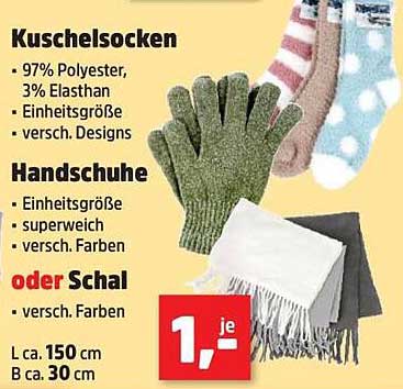 Kuschelsocken, Handschuhe oder Schal – jeweils nur 1,00 €
