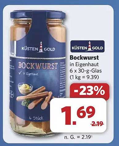 KÜSTEN GOLD Bockwurst in Eigenhaut 6 x 30-g-Glas