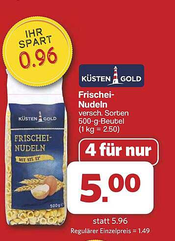KÜSTEN GOLD Frischei-Nudeln - 4 für nur 5,00 €