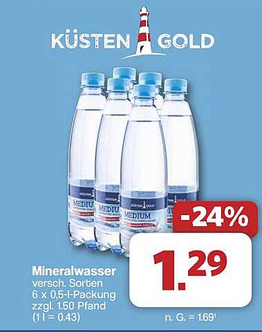Küsten Gold Mineralwasser 6 x 0,5 L-Packung