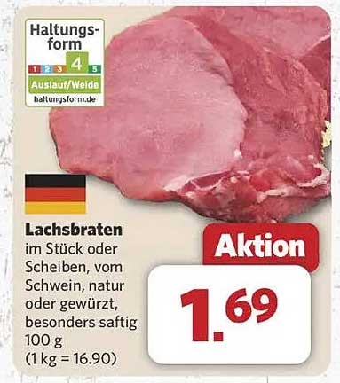 Lachsbraten im Stück oder Scheiben, vom Schwein, natur oder gewürzt, besonders saftig