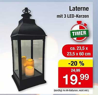 Laterne mit 3 LED-Kerzen