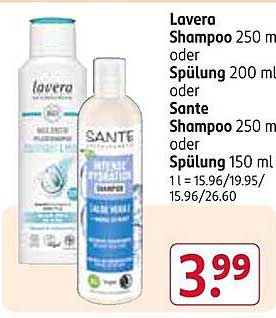 Lavera Shampoo 250 ml oder Spülung 200 ml oder Sante Shampoo 250 ml oder Spülung 150 ml für nur 3,99 €