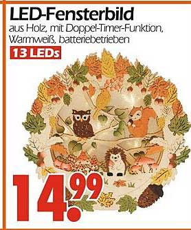 LED-Fensterbild aus Holz mit Doppeltimer-Funktion und 13 LEDs