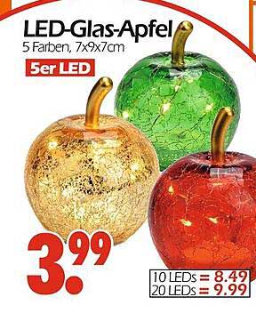 LED-Glas-Apfel - 5 Farben, 7x9x7cm