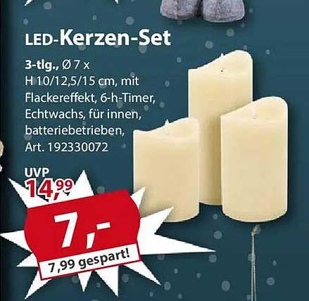 LED-Kerzen-Set 3-tlg., Ø 7 x H 10/12,5/15 cm
