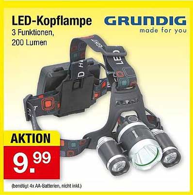 LED-Kopflampe Grundig - 3 Funktionen, 200 Lumen